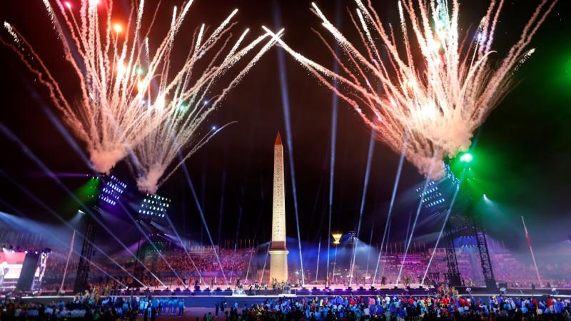 Fireworks over the Place de la Concorde during the closing stages of the Opening Ceremony of the Paris 2024 Paralympic Games, Paris, France