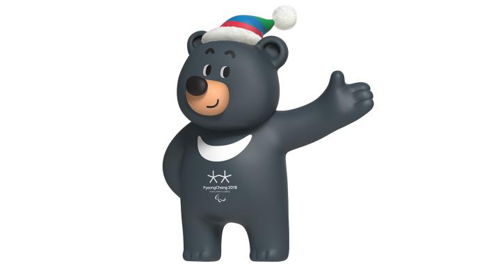 PyeongChang 2018 Paralympic mascot is a black bear that is wearing a beanie