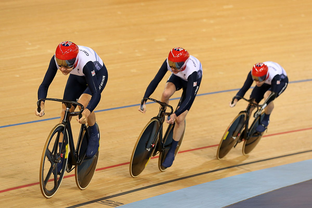 Bryn Lennon (GBR) wins the team sprint event in para cycling during the Tokyo 2020 Paralympic Games